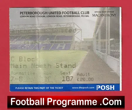 Peterborough United v Manchester United 2008 – Match Ticket