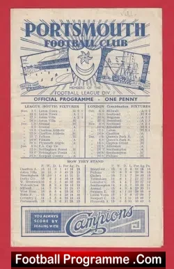 Portsmouth v Aston Villa 1945 - 1940s - football programme