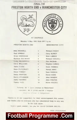 Preston North End v Manchester City 1992 - Youth Cup Final - football programme