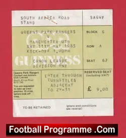 Queens Park Rangers v Manchester United 1985 – Football Ticket