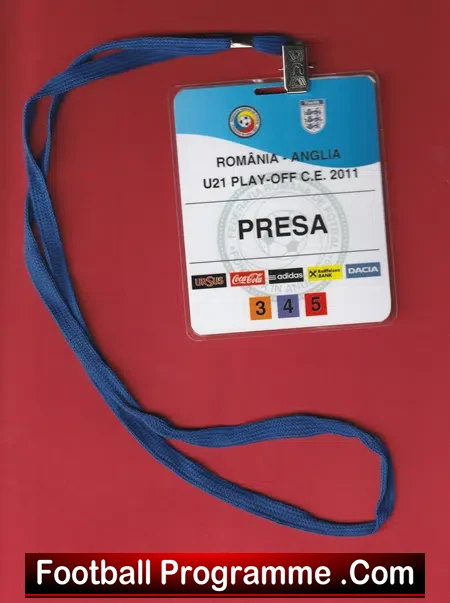 Romainia v England 2011 – U21 Media Press Pass Lanyard Ticket