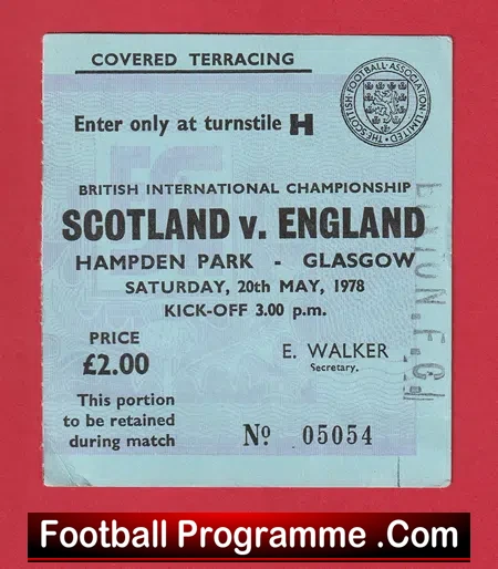 Scotland v England 1978 – Football Match Ticket 1970s