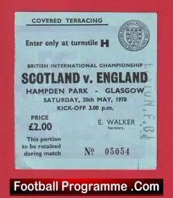 Scotland v England 1978 – Football Match Ticket 1970s