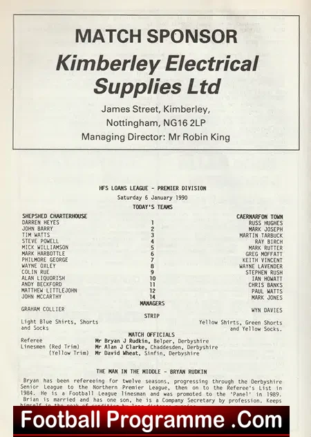 Shepshed Charterhouse v Caernarfon Town 1990 - Multi SIGNED