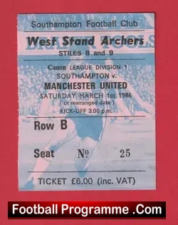 Southampton v Manchester United 1986 – Football Ticket