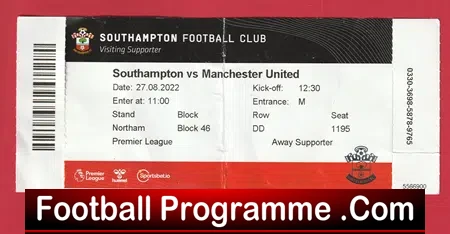 Southampton v Manchester United 2022 – Match Ticket