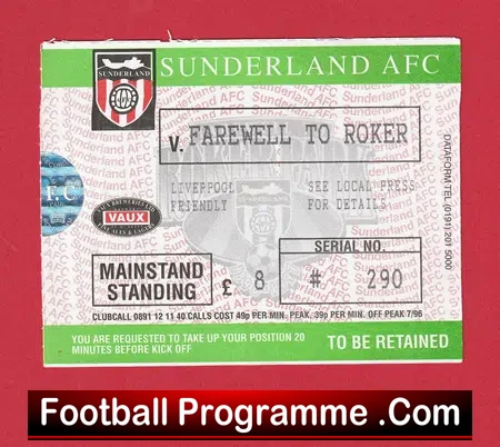 Sunderland v Liverpool 1997 – Last Match at Roker Park TICKET