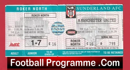 Sunderland v Manchester United 1997 – Football Match Ticket