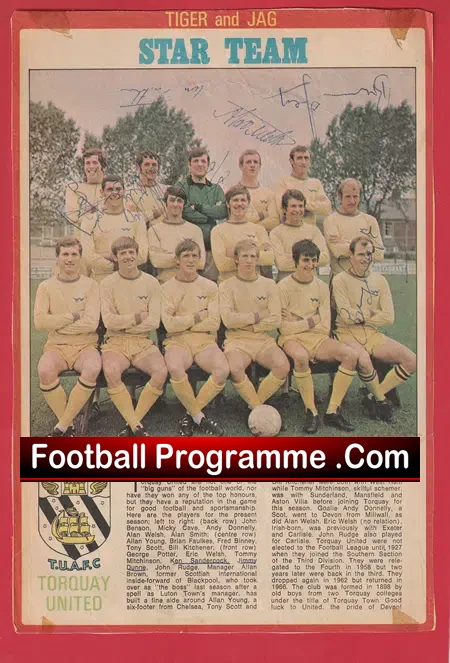 Torquay United Football Club Multi Autographed Signed Pic 1969