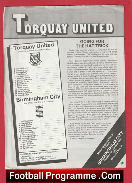 Torquay United v Birmingham City 1982