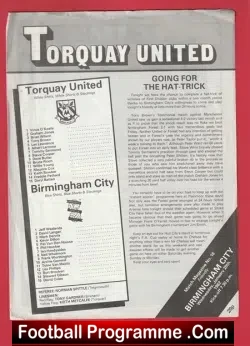 Torquay United v Birmingham City 1982