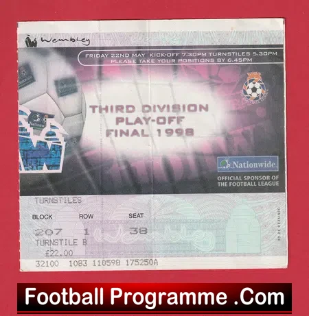 Torquay United v Colchester United 1998 – Play Off Final TICKET