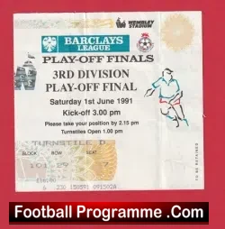 Tranmere Rovers v Bolton Wanderers 1991 – Play Off Final TICKET