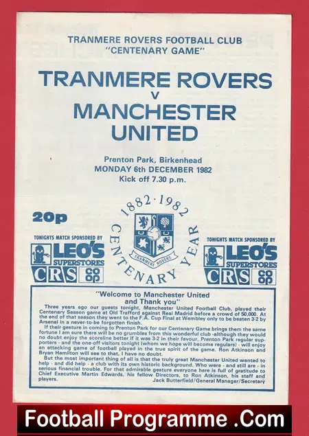 Tranmere Rovers v Manchester United 1982 – Centenary Man Utd