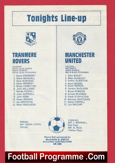 Tranmere Rovers v Manchester United 1982 - Centenary Man Utd