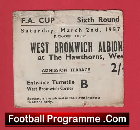 West Bromwich Albion v Arsenal 1957 – FA Cup Football Ticket