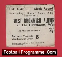 West Bromwich Albion v Arsenal 1957 – FA Cup Football Ticket