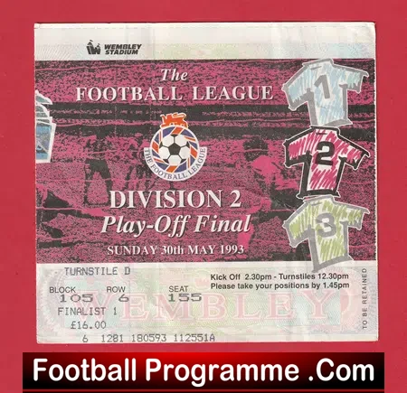 West Bromwich Albion v Port Vale 1993 – Play Off Final TICKET