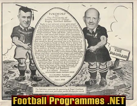 Otago v Southland Shield 1950 - New Zealand Rugby Programme