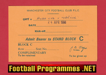 Hyde United v Marine Athletic 1986 – Football Ticket at Man City