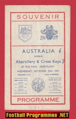 Abertillery Cross Keys v Australia 1947 – Official Rugby 1940s