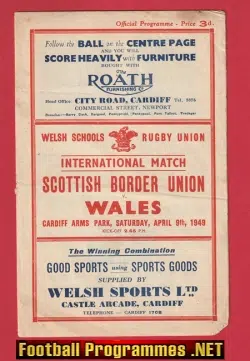 Scottish Border Union v Wales 1949 - Scotland Rugby Programme