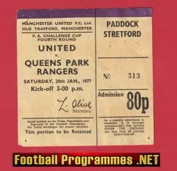 Manchester United v QPR 1977 - Man Utd Football Ticket
