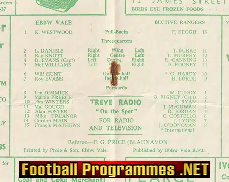 Bective Rangers Rugby v Ebbw Vale 1963
