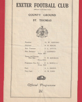 Exeter Rugby v Bath 1947 – 1940s Old Rugby Programme
