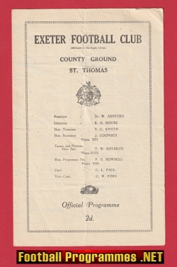 Exeter Rugby v Torquay 1947 – 1940s Rugby Programme