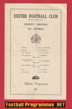 Exeter Rugby v Somerset Constabulary 1946 – 1940s Programme