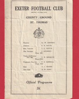 Exeter Rugby v Western Super Mare 1947 – 1940s Programme