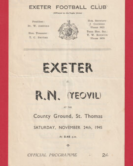 Exeter Rugby v RN Yeovil 1945 – 1940s Programme