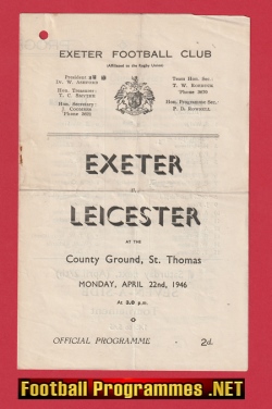 Exeter Rugby v Leicester 1946 – 1940s Programme