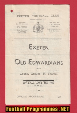 Exeter Rugby v Old Edwardians 1946 – 1940s Programme