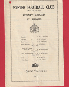 Exeter Rugby v Exmouth 1946 – 1940s Programme