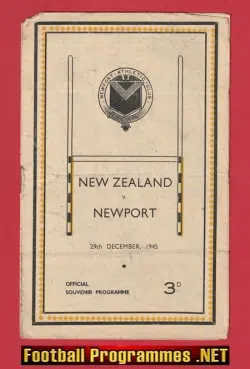 Newport Rugby v New Zealand 1945 - NZ Rugby Programme 1940s