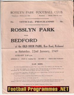 Rosslyn Park Rugby v Bedford 1949 – Old Deer Park Richmond