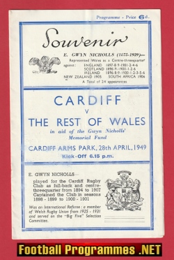 Cardiff Rugby v The Rest of Wales 1949 – Cardiff Arms Park
