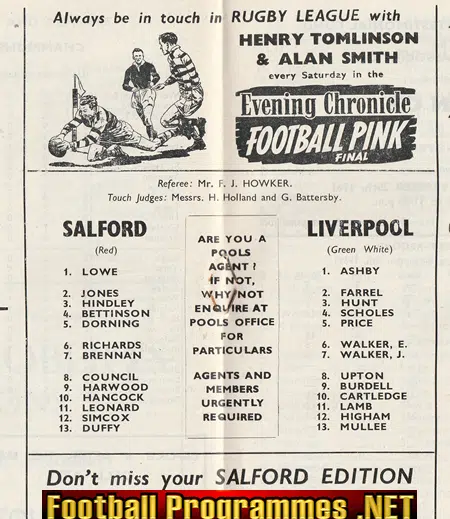 Salford Rugby v Liverpool City 1961