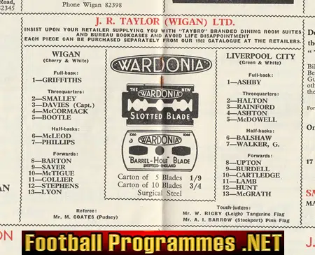 Wigan Rugby v Liverpool City 1962