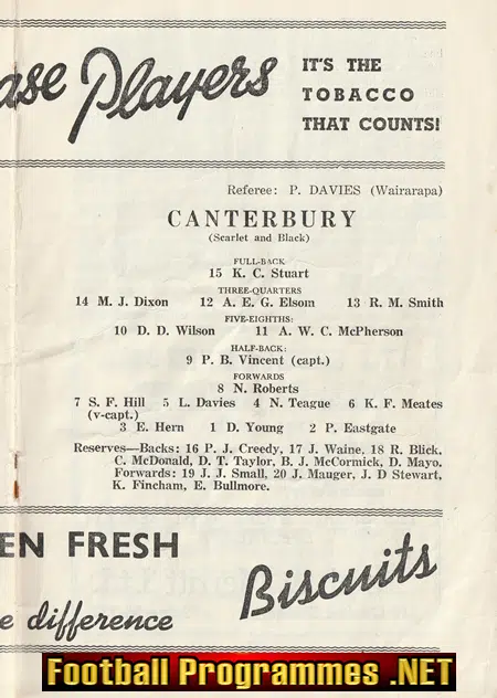 Canterbury Rugby v West Coast 1954 - New Zealand - NZ