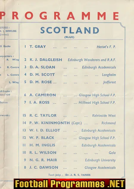 England Rugby v Scotland 1951 - Twickenham Pirate Programme
