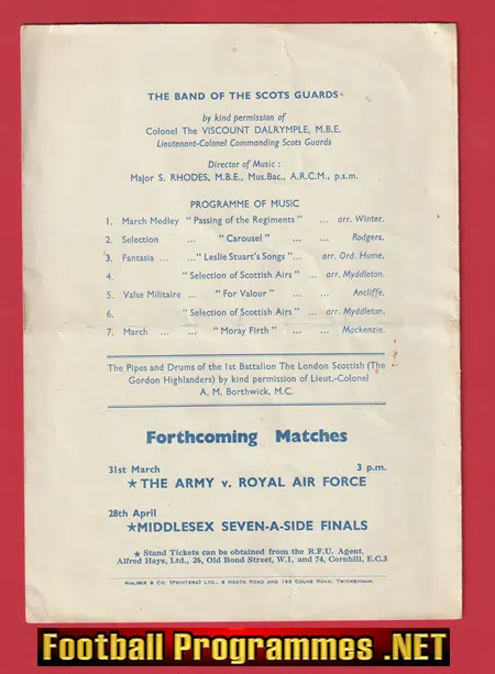 England Rugby v Scotland 1951 - Twickenham Pirate Programme