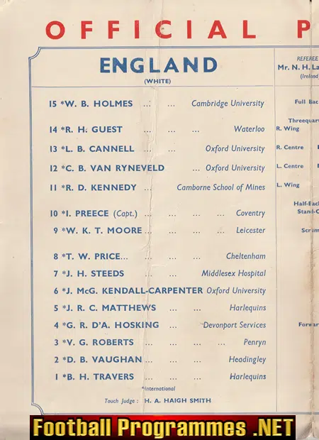 England Rugby v Scotland 1949 - Twickenham Pirate Programme