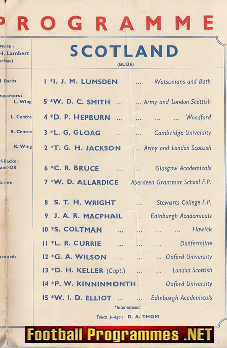 England Rugby v Scotland 1949 - Twickenham Pirate Programme