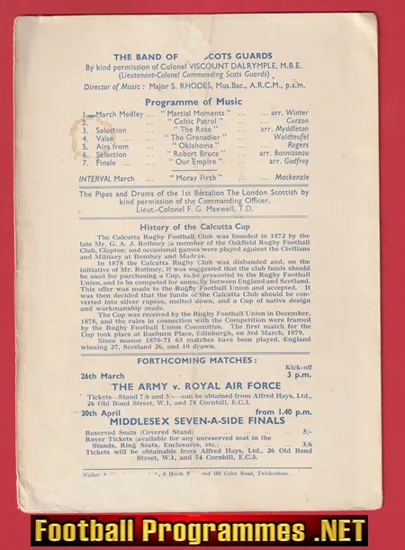 England Rugby v Scotland 1949 - Twickenham Pirate Programme