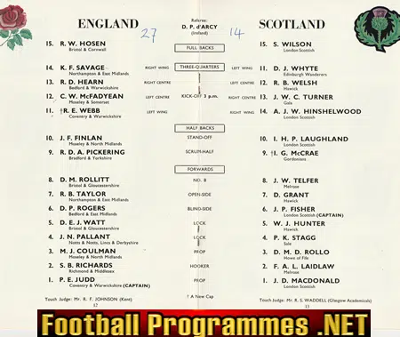 England Rugby v Scotland 1967 - Rugby Programme