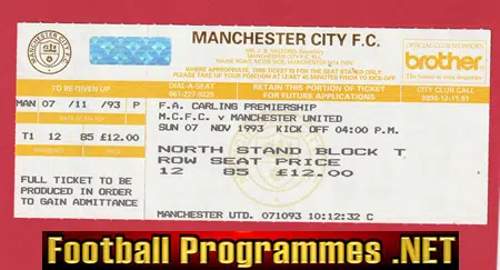 Manchester City v Manchester United 1993 – Football Ticket
