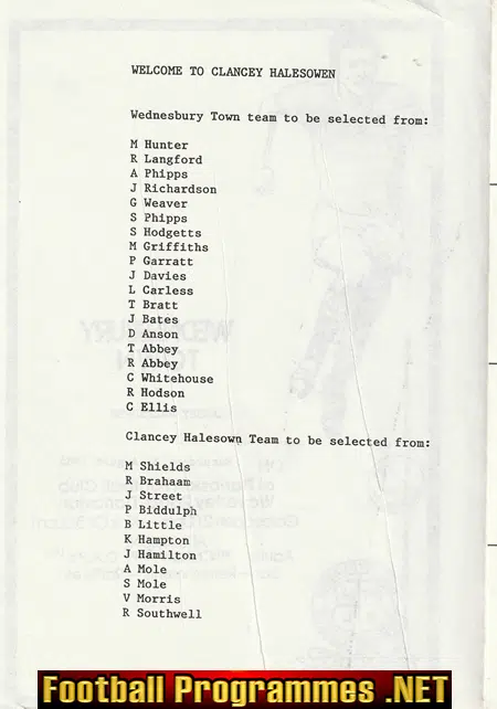 Wednesbury Town v Clancey Halesowen 1985 - at Darlaston FC